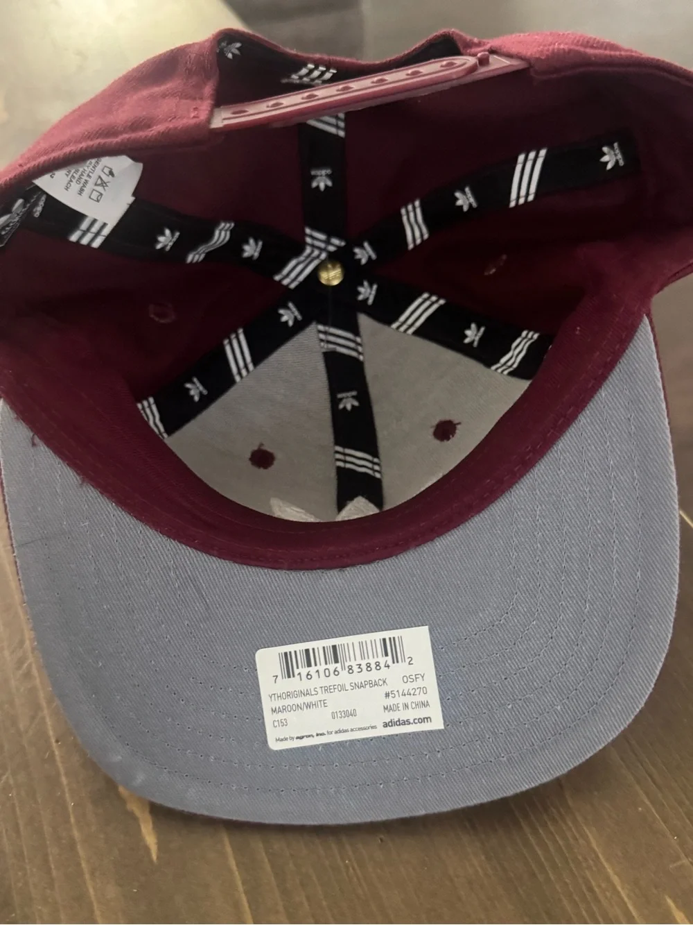 adidas Originals Youth Trefoil Snapback Hat Maroon Burgundy White NWT